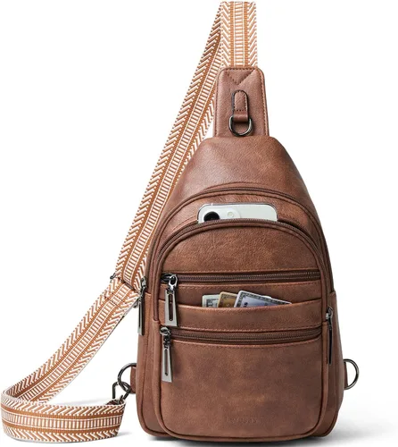 Miniatura 16 de Leresas - Bolsa de 7L para colgarse para mujeres y hombres, 4 bolsillos con cremallera, bolsas de moda estilo bandolera, riñonera, bolso de cuero