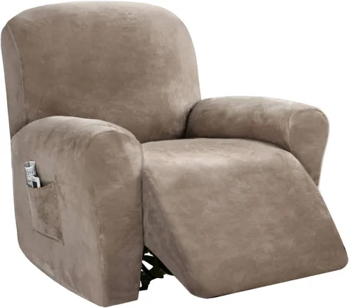 Miniatura 8 de PrinceDeco Funda para silla reclinable, fundas elásticas de terciopelo para sofá reclinable, estilo de 4 piezas, fundas para sillas reclinables