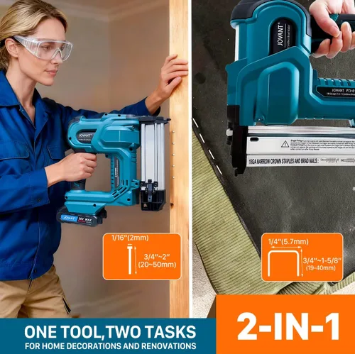 Miniatura 2 de Brad Nailer - Pistola de clavos eléctrica de calibre 18, clavadora de clavos 2 en 1 con 800 clavos y grapas, pistola de clavos con 2 baterías de 2.0