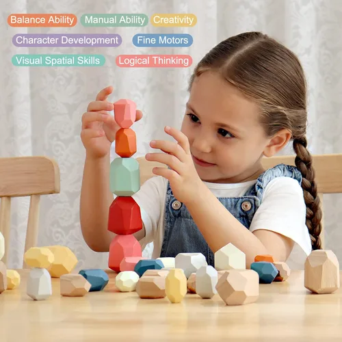 Miniatura 3 de BESTAMTOY 36 piezas de piedras apilables de madera para clasificar, juguetes sensoriales para niños pequeños, juguetes Montessori de aprendizaje