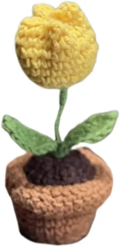 Miniatura 4 de JOONOR 3 piezas de mini tulipanes de ganchillo en maceta, flor de soplo de rosa falsa de punto para baño, hogar, cocina, mesa rústica, centro