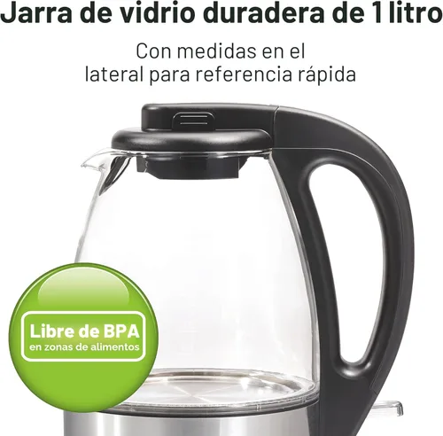 Miniatura 3 de Hamilton Beach Compact Hervidor de agua de vidrio, 1 litro (40930)
