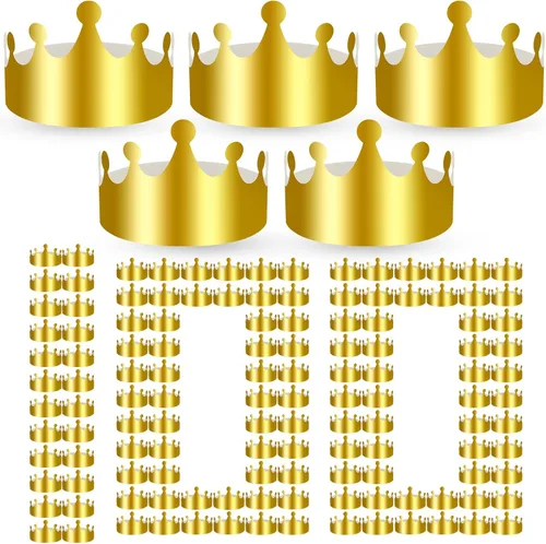 Miniatura 12 de Crtiin 100 piezas de coronas de papel doradas para fiesta de cumpleaños a granel para adultos, estudiantes de aula, suministros de sombrero, regalos