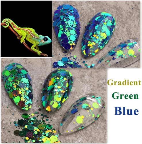 Miniatura 2 de Lentejas de purpurina camaleón para uñas, lentejuelas de arte de uñas holográficas 3D con gradiente láser, polvo de purpurina brillante en gel UV