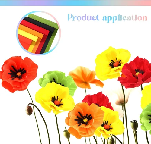 Miniatura 7 de Gersoniel 57 piezas de papel crepé de flores de bricolaje, 6 rollos de hojas de papel crepé de 1.58 onzas, 50 piezas de alambre de hierro floral