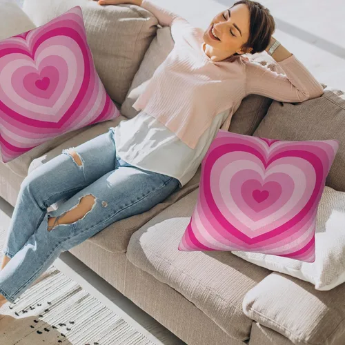 Miniatura 7 de Juego de 2 fundas de almohada decorativas con forma de corazón rosa de 18 x 18 pulgadas, fundas de almohada cuadradas suaves y decorativas