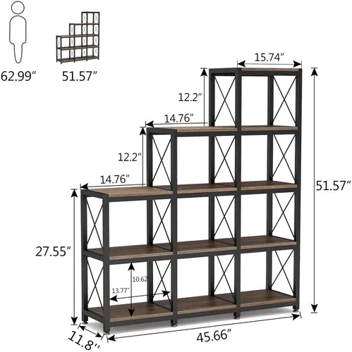Miniatura 2 de Tribesigns Estantería de esquina con 12 estantes, escalera industrial, 9 cubos, estantería escalonada, estante rústico de 5 niveles, organizador