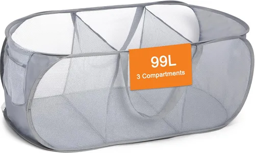 Miniatura 7 de Cestas plegables para la lavandería, cesta plegable de malla para lavandería, cesta de lavandería emergente duradera, cestos para ropa de 3 Negro