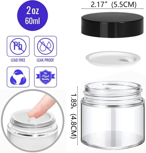 Miniatura 2 de Paquete de 24 tarros de vidrio de 2 onzas con tapas, recipientes pequeños de vidrio para cosméticos con tapas negras, frascos vacíos para bálsamo