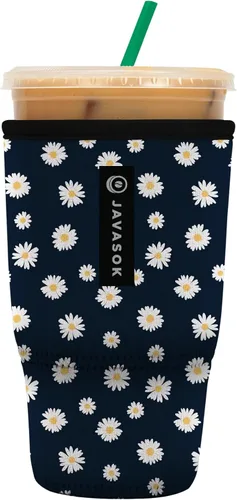 Sok It JavaSok Funda de taza aislante de neopreno para café helado y soda fría (Cadena de margaritas, Grande: 30-32 oz)