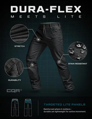 Miniatura 74 de CQR – Pantalones tácticos elásticos tipo cargo para hombre, resistentes al agua, de tela ripstop (antidesgarros), ligeros, ideales para uso diario