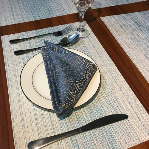 Miniatura 7 de Mantel individual de vinilo tejido duradero, lavable, resistente al calor, antideslizante, para cocina, comedor (juego de 4, azul con blanco)