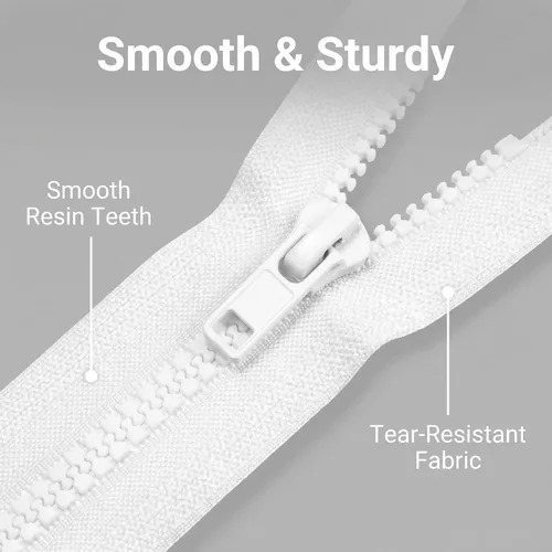 Miniatura 3 de Sawoake 2 piezas cremalleras separadoras #5 de 21 pulgadas para coser abrigos y chaquetas, cremalleras de plástico moldeado blanco a granel