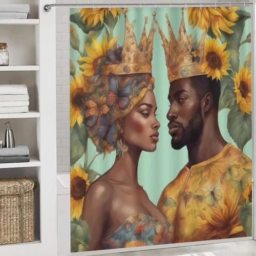 Miniatura 6 de American Couple - Juego de 3 alfombrillas de baño de 3 piezas, estilo afro, negro, King, Queen, romántico amor, impermeable, antideslizante, juego