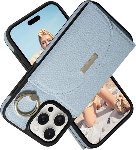 Miniatura 11 de Funda tipo cartera para iPhone 14 Pro Max de 6.7 pulgadas, con ranuras para tarjetas, soporte para anillos, funda protectora de piel sintética