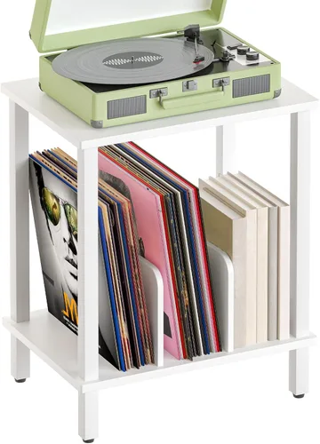 Miniatura 11 de HOOBRO BK05RS01 - Mesa auxiliar pequeña, soporte para tocadiscos de 2 niveles, soporte giratorio de vinilo con almacenamiento de hasta 100 álbumes