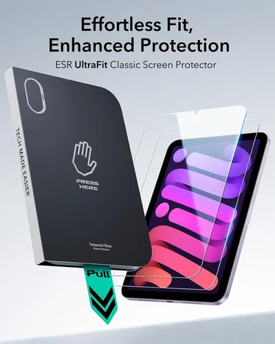 Miniatura 3 de ESR Paquete de 2 protectores de pantalla para iPad mini 7ª generación (A17 Pro, 2024) y 6ª generación (2021), película de vidrio templado 9H