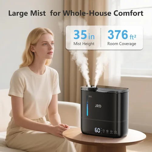 Miniatura 4 de JRD Humidificadores para dormitorio, humidificador ultrasónico 4L para habitación grande, llenado superior de niebla fría, funcionamiento de 40 Negro