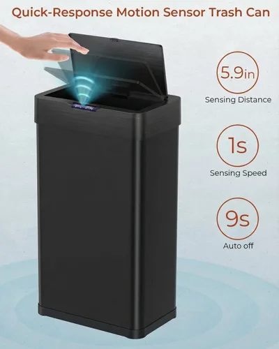 Miniatura 3 de TLSUNNY Cubo de basura automático sin contacto con sensor de movimiento de 13.2 galones, contenedor inteligente de acero inoxidable cepillado