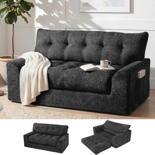 Miniatura 31 de MONVANE 55.5" Convertible Loveseat Sofa, 2-in-1 Boneless Sleeper Sofa Bed Futon Couch with Storage Pocket, Comfy Chenille Deep Seat Boneless Couch