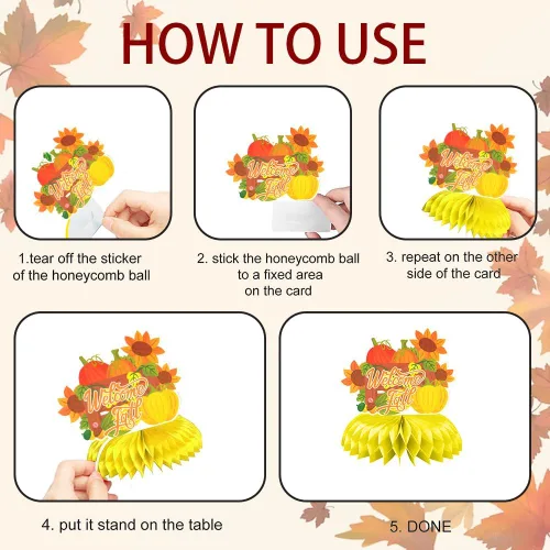 Miniatura 3 de Centros de mesa de nido de abeja de feliz otoño, centros de mesa de panal 3D, decoración de cosecha de espantapájaros, camión, calabaza, girasol