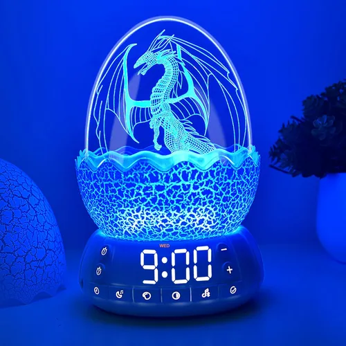 Reloj Digital Huevo de Dragón de 2da Generación Despertador Ok para Despertar con Luz Nocturna / 20 Canciones de Cuna Ruido Blanco/Altavoz