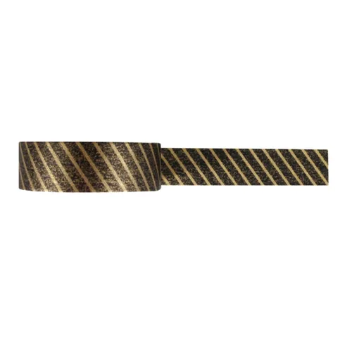 Miniatura 2 de Wrapables Cinta adhesiva japonesa Washi a rayas - Diagonal de rayas doradas