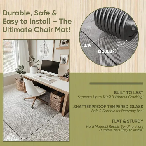 Miniatura 4 de Tapete para silla de oficina para alfombra y madera dura, mejorado de 36 x 48 pulgadas, tapete de vidrio templado de doble uso para silla