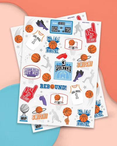 Miniatura 2 de xo, Fetti Tatuaje temporal de baloncesto – 58 estilos de aluminio Decoraciones de fiesta de cumpleaños de baloncesto, recuerdos de fiesta