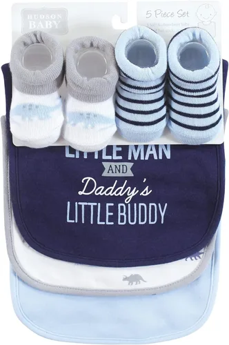 Miniatura 4 de Hudson Baby Conjunto de babero y calcetines unisex de algodón para bebé