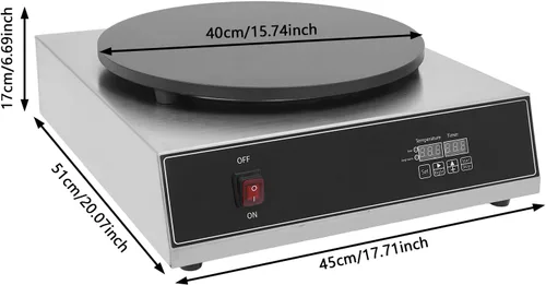 Miniatura 5 de Máquina eléctrica para hacer crepes comercial, para hacer panqueques grandes, plancha, placa plana, sartén para crepes, cereales, estufa para 1650 W