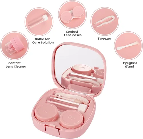 Miniatura 4 de Funda rosa para lentes de contacto con lavadora de limpieza manual, herramienta portátil 5 en 1 para quitar lentes de contacto, incluye espejo