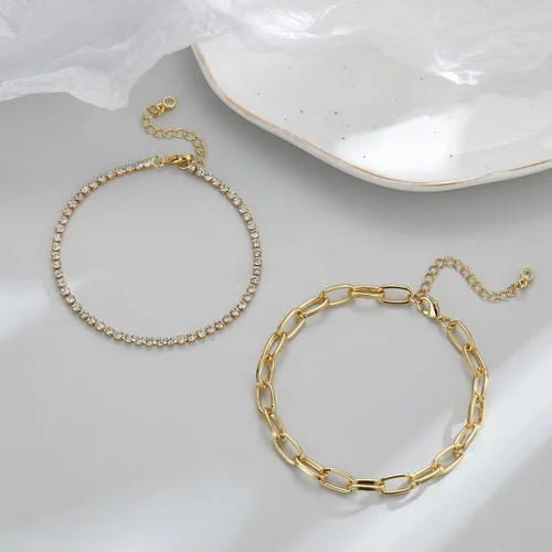 Miniatura 4 de Aprilery Pulseras de oro para mujer, delicadas pulseras de oro de 14 quilates con clip de papel con estaca ajustable en capas, joyería