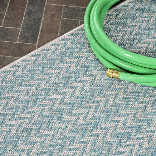 Miniatura 3 de JONATHAN Y Concentric Squares - Alfombra de pasillo para interiores y exteriores, 2 x 8 pies, color aguamarina/gris claro, cheurón, moderna