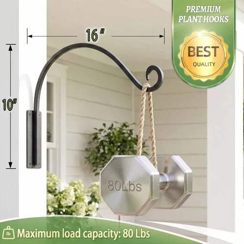 Miniatura 5 de Qiang Ni Colgador de plantas de alta resistencia, soporte de metal para plantas de montaje en pared de 16 pulgadas, 80 libras, para interiores