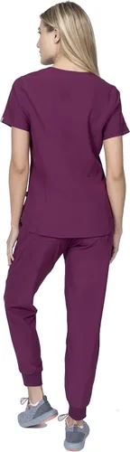 Miniatura 4 de Conjunto de ropa quirúrgica para mujer, pantalones de correr y envoltura falsa de 7 bolsillos, elástico en 4 direcciones para enfermeras, dentistas