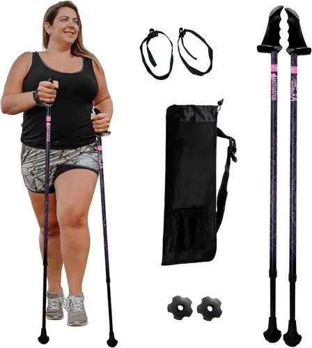 Miniatura 23 de York Nordic Bastones de senderismo motivadores grandes y altos para equilibrio y rehabilitación, 2 piezas, fuertes bloqueos de botón, patas de goma
