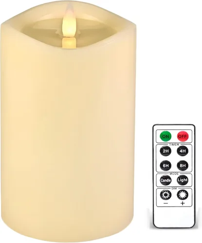 Miniatura 11 de Velas de pilar sin llama parpadeantes con temporizador remoto, velas LED que funcionan con pilas de hasta 400 horas, velas de cera real con llama
