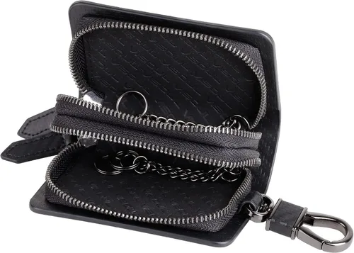 Miniatura 4 de VISOUL Funda para Llave de Coche con Doble Cremallera, Funda de Llavero Inteligente de Cuero para Coche con Llavero para Hombres y Mujeres