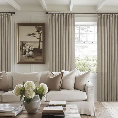 Miniatura 205 de Cortinas de lino natural con pliegues fruncidos de 120 pulgadas de largo para sala de estar, cortinas plisadas con ganchos y lengüeta trasera