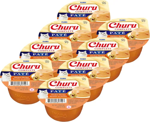 INABA Churu - Paté completo para gatos, sin granos, alto contenido de proteínas y humedad, alimento húmedo para gatos con aceite de pescado, taza de