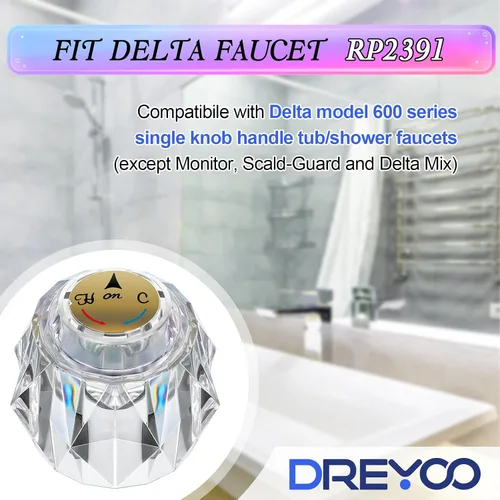 Miniatura 4 de Dreyoo Paquete de 1 manija de grifo compatible con Delta Faucet RP2391, kit de manija de perilla transparente con orificio de desplazamiento