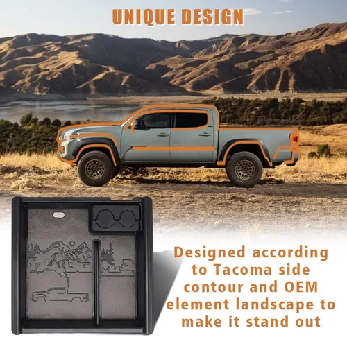 Miniatura 2 de TripleAliners Organizador de Consola Central para Tacoma 2023 con Insertos de Ribete de Cuero Compatible con Toyota Tacoma 2016 2017 2018 2019 2020