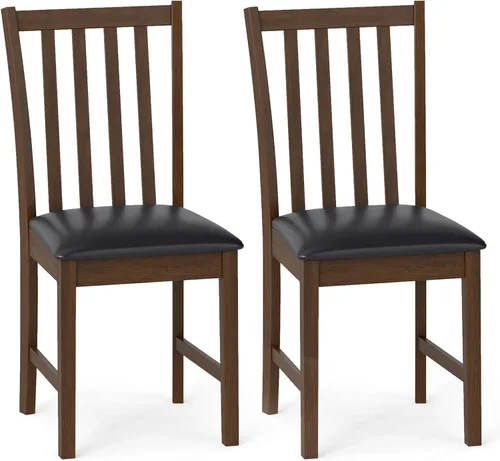 Miniatura 11 de Giantex Juego de 4 sillas de comedor de madera, sillas de cocina tapizadas de piel sintética con patas de madera de goma, respaldo curvo, asiento