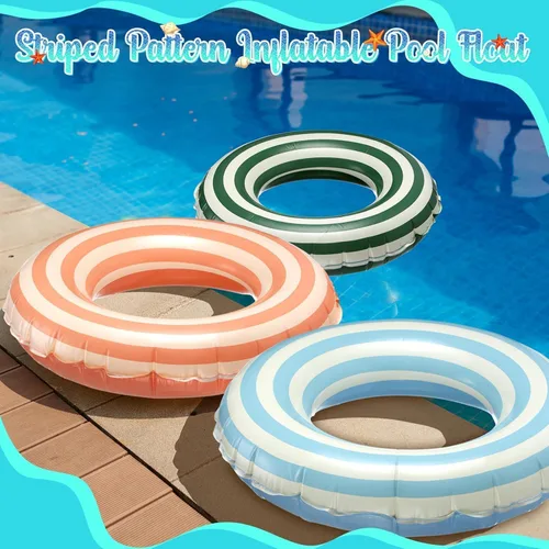 Miniatura 8 de Flotador de piscina grande a rayas, flotadores inflables de piscina para adultos, paquete de 2 flotadores de piscina, tubos de piscina, anillos