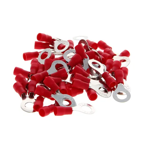 Miniatura 10 de Heyiarbeit 100 Uds AWG22-16 Conectores de terminales de anillo aislado M6 Terminales de anillo eléctrico Conectores de crimpado de alambre rojo