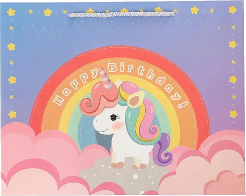 Miniatura 5 de jabberwpacking Bolsas de regalo grandes de 12.6 pulgadas con papel de seda para niñas, bolsa de regalo de cumpleaños de unicornio rosa