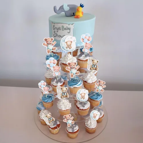 Miniatura 5 de Gyufise 32 Piezas Decoraciones para Cupcakes de Oso de Baby Shower Luna Oso Bebé Decoraciones de Pastel de Baby Shower Tema de Animales de la Selva
