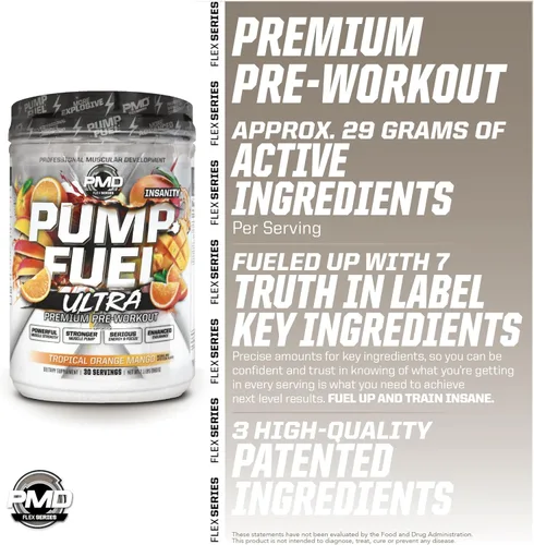 Miniatura 4 de PMD Sports Pump Fuel Ultra Insanity - Polvo de preentrenamiento premium y bomba muscular, mayor enfoque, resistencia y recuperación, creatina Mango