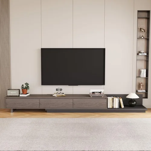 Miniatura 3 de Mid-Century - Mueble de TV extensible moderno con 3 cajones, centro de entretenimiento ajustable de 78.7 a 130 pulgadas, soporte de TV para sala
